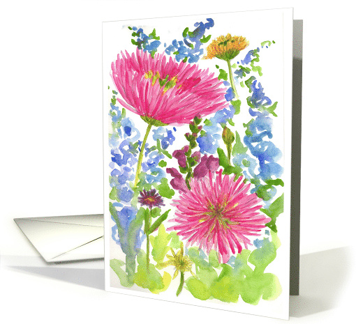 Pink Dahlia Watercolor Flower Bouquet Blank card (834487)