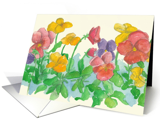 Pansy Watercolor Flowers Rainbow Colors Blank card (834488)