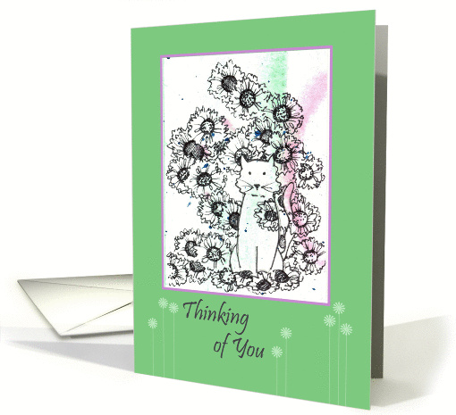 Thinking of You Cat Garden Flowers Drawing card (838574)