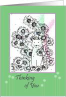 Thinking of You Cat Garden Flowers Drawing card