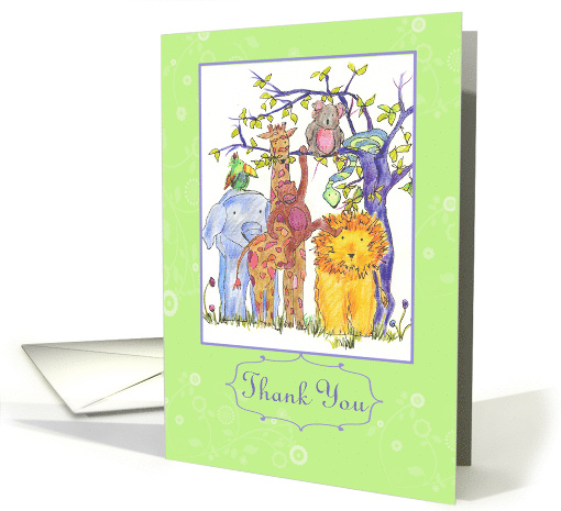 Thank You Zoo Animals Elephant Lion Giraffe card (838606)