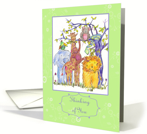Thinking of You Jungle Zoo Animals Tree Drawing card (838607)