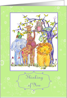 Thinking of You Jungle Zoo Animals Tree Drawing card