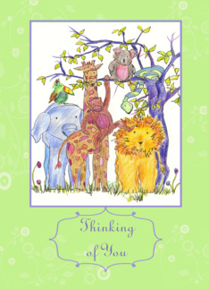 Thinking of You Jungle Zoo Animals Tree Drawing