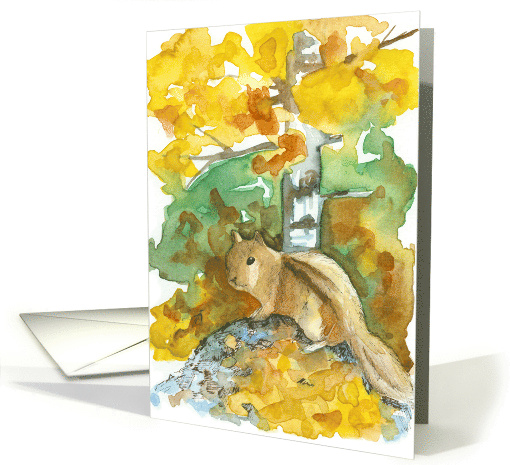 Happy Birthday Chipmunk Autumn Trees Forest card (838611)