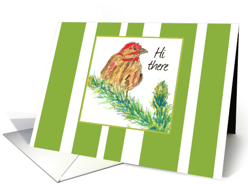 Thinking of You Bird Finch Trees Nature Green Stripes card (838689)