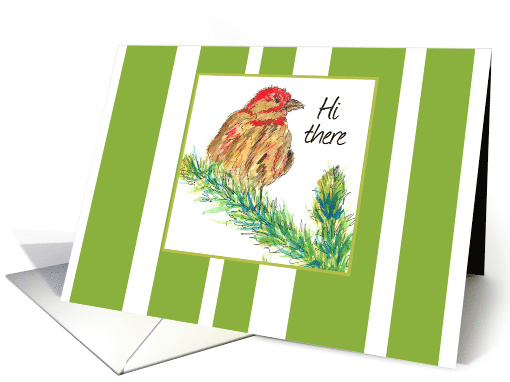 Thinking of You Bird Finch Trees Nature Green Stripes card (838689)