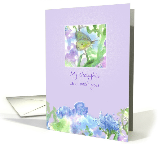 My Thoughts Are With You Yellow Moth Wildflower Lavender card (839077)