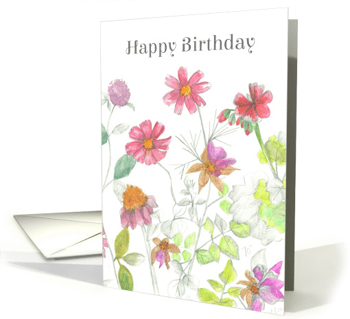 Happy Birthday Geranium Cosmos Roses card (839560)