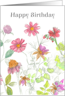 Happy Birthday Geranium Cosmos Roses card