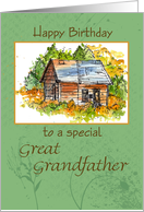 Happy Birthday Great Grandfather Cabin Watercolor card