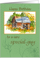 Happy Birthday Special Guy Cabin Watercolor card