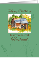 Happy Birthday Wonderful Husband Cabin Watercolor card