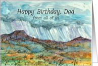 Happy Birthday Dad Desert Rain Clouds Mountain Landscape card