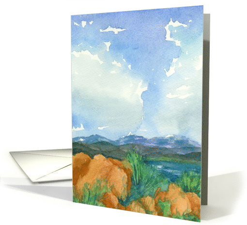 Cloudy Sky Mountain Lake Rocks Sagebrush Blank card (842393)