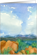 Cloudy Sky Mountain Lake Rocks Sagebrush Blank card