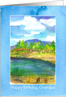Happy Birthday Grandpa Mountain Lake Watercolor Painting card