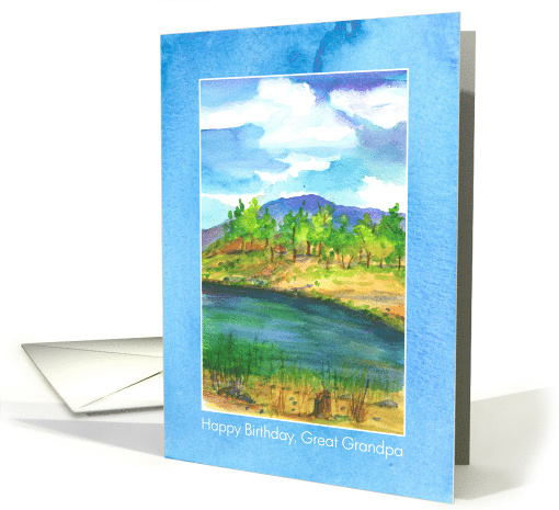 Happy Birthday Great Grandpa Desert Mountain Lake Painting card