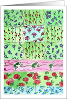 Purple Flower Green Quilt Painting Blank card
