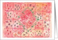 Pink Roses Patchwork Flower Quilt Painting Blank card