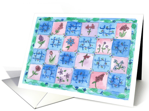 Blue Flower Quilt Illustration Blank card (847835)