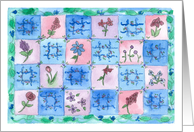 Blue Flower Quilt Illustration Blank card