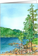 Mountain Lake Pine Trees Rocks Watercolor Blank card