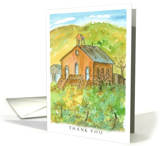 Thank You Vintage School House Watercolor Blank card (847839)