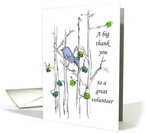 Thank You Volunteer Bluebird Trees Pen and Ink Drawing card (85131)