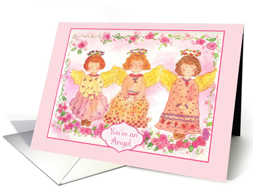 You're An Angel Pink Roses Watercolor Flowers Blank card (857182)