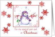 Pen Pal Christmas Snowman Snowflakes card