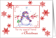 Merry Christmas Friend Snowman Snowflakes card