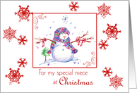 Niece Christmas Snowman Snowflakes card