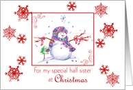 Half Sister Christmas Snowman Snowflakes card