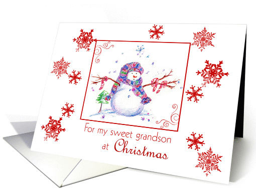 Grandson Christmas Snowman Snowflakes card (857232)