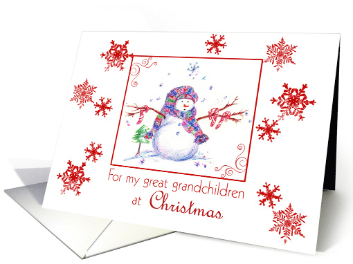 Great Grandchildren Christmas Snowman Snowflakes card (857242)