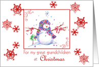 Great Grandchildren Christmas Snowman Snowflakes card