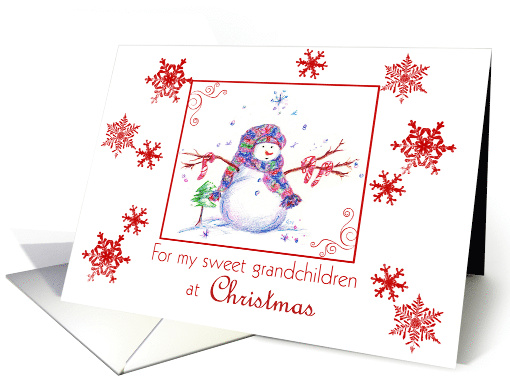 Merry Christmas Grandchildren Snowman Snowflakes card (857244)