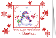 Merry Christmas Grandchildren Snowman Snowflakes card