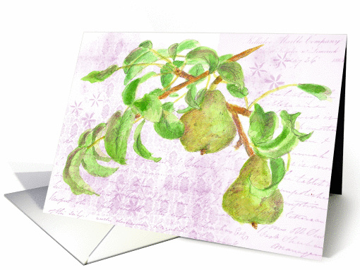 Pears Fruit Watercolor Painting Lilac Script Blank card (860886)