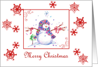 Merry Christmas Baby Snowman Snowflakes card