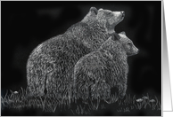 Bears Wildlife Black White Meadow Black Blank card