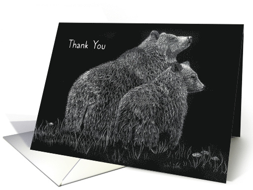 Thank You Bears Wildlife Wildflowers Black White card (865658)