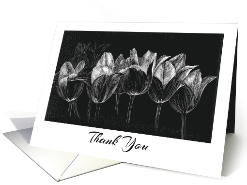 Thank You Tulip Flowers Black White Blank card (865662)