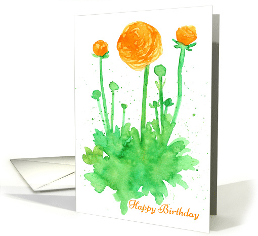 Happy Birthday Orange Ranunculus Flowers card (865664)