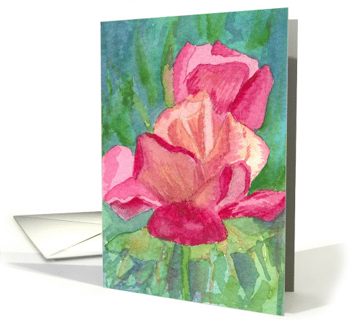 Pink Roses Watercolor Flowers Blank card (868176)