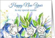 Happy New Year Special Auntie White Roses card