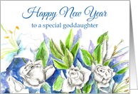 Happy New Year Goddaughter White Roses Watercolor card