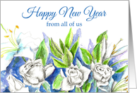 Happy New Year From All of Us White Roses Watercolor card