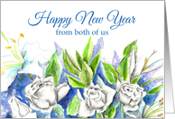 Happy New Year From Both of Us White Roses Watercolor card